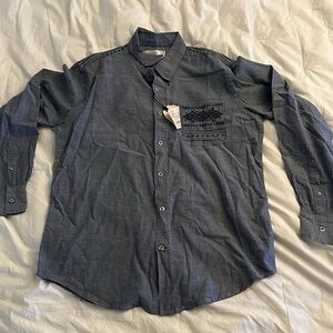 Free Planet Dark Blue Casual Button-Down Shirt